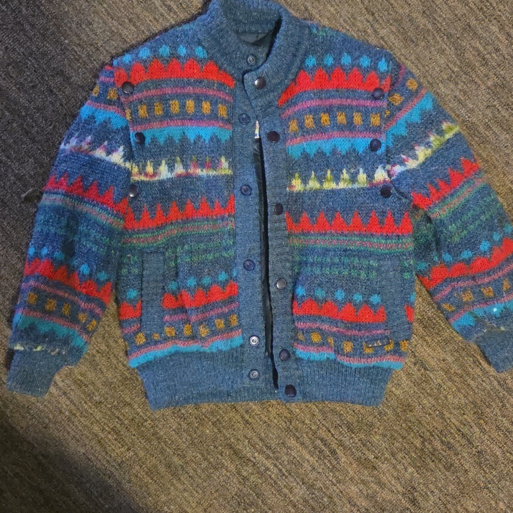 Vintage Kids Multicolor Patterned Knit Jacket - Blue/Red